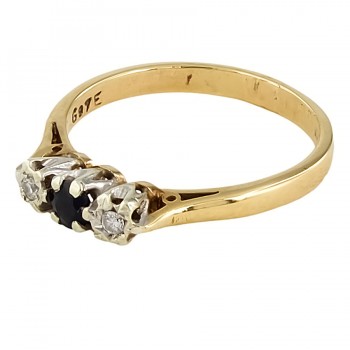 9ct gold Sapphire/Diamond 3 stone Ring size P